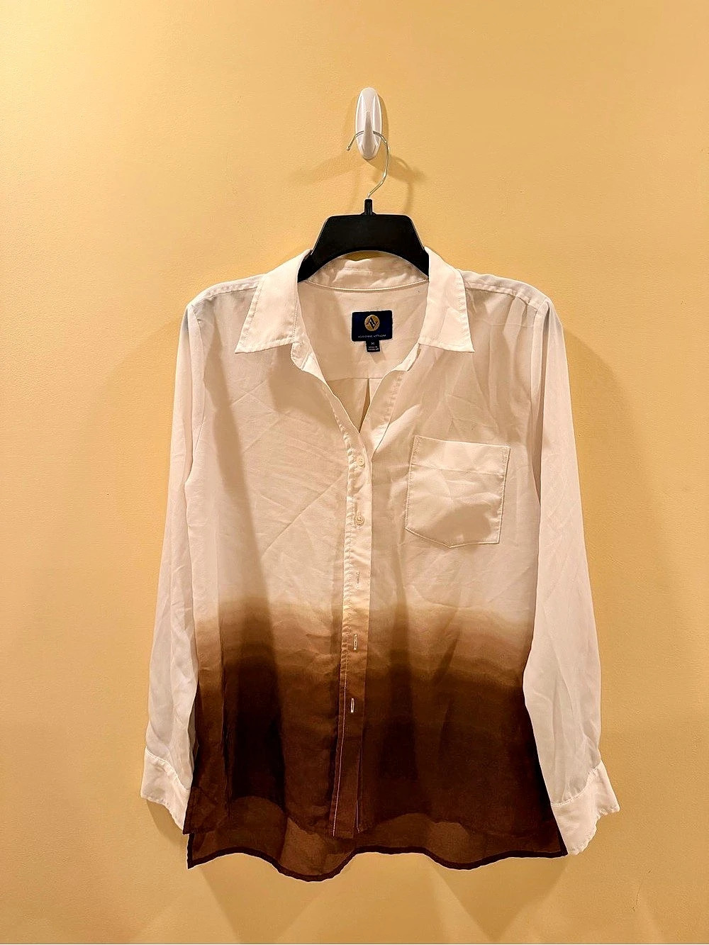 Adrienne Vittadini Women's Ombre Button Down in Brown & White